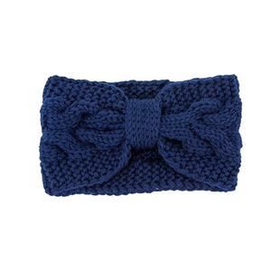 Blue Knitted Bow Ear Warmer Stretchy Winter Headband